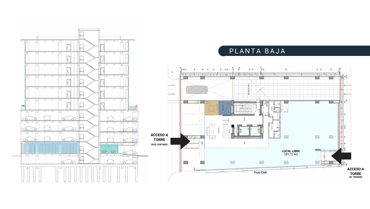 Elevación y plano de PB · Retail Premium en Torre Auro
